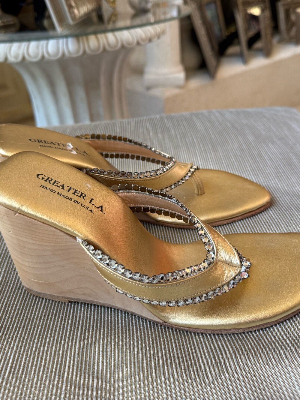 Gold Rhinestone Wedge Sandals - Picture 4 of 6